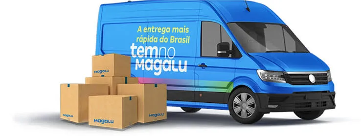 Van azul do Magalu com caixas
